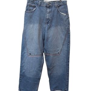 Enyce Vintage Double Knee Barrel Applique 90s Y2K Medium Wash Jeans (34)